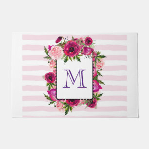 Rosa Rose und Poppy Floral Bouquet Monogramm Fußmatte