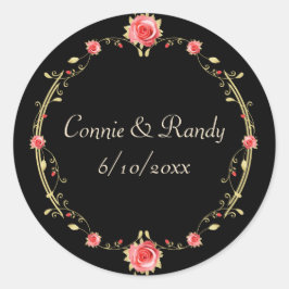 Rosa Rose und Schwarz-Hochzeitsticker Runder Aufkleber