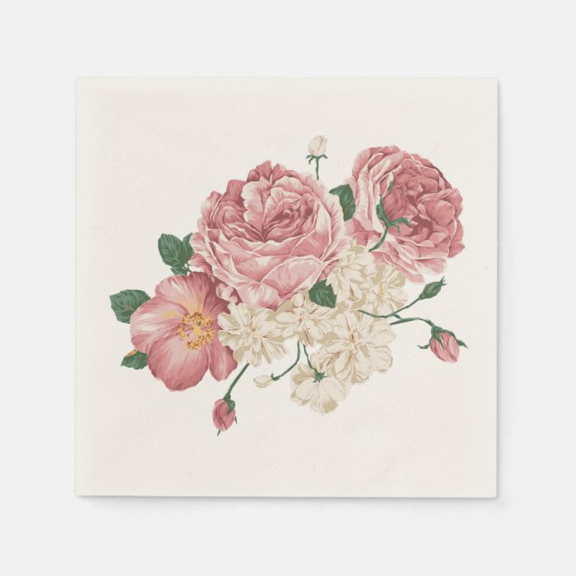 Rosa Rose und weiße Flora Napkins Serviette (Vorderseite)