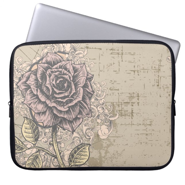 Rosa Rose Vintag Retro Grunge Floral Laptopschutzhülle (Vorderseite)