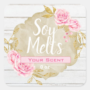 Rosa Rose Vintage Sojabohnenmarken Quadratischer Aufkleber