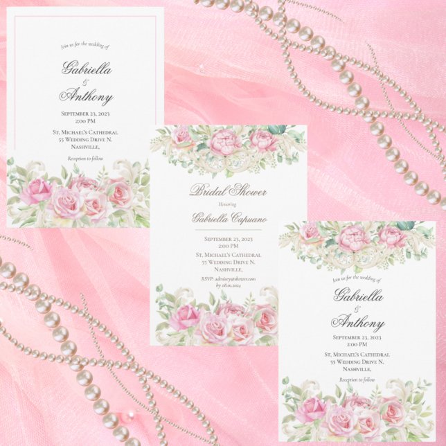 Rosa Rose Vintage Wedding Einladung (Von Creator hochgeladen)