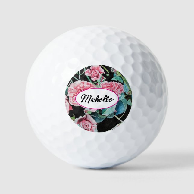 Rosa Rose Vintager Shabby Schlüsselring Golfball (Vorderseite)
