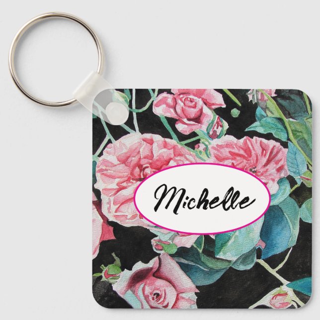 Rosa Rose Vintager Shabby Schlüsselring Schlüsselanhänger (Vorderseite)