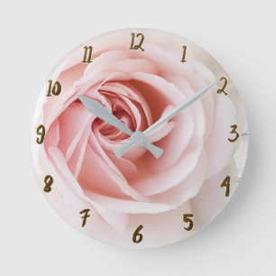 Rosa Rose Weiße Holz Shabby Chic Bauernhaus Floral Runde Wanduhr