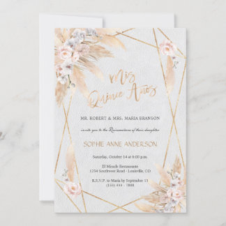 Rosa Rose Weiße Orchideen Pampas Grass Quinceañera Einladung