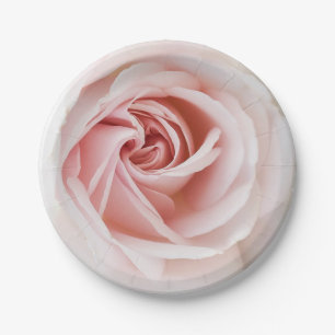Rosa Rose & Weißes Holz Shabby Chic Brautdusche Pappteller