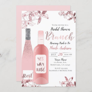 Rosa Rosè Wine & Blume Brunch Einladung