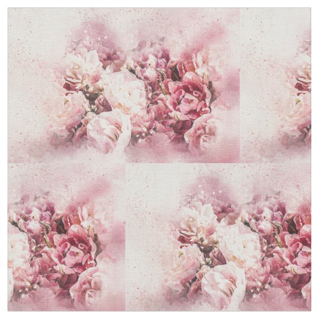 Rosa Roseblumenwatercolor-nähendes Muster-Gewebe Stoff (Nahaufnahme)