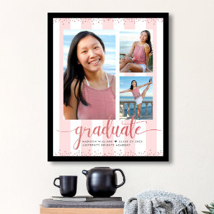 Rosa Roségold-Abschluss 3-Foto-Glitter-Schrift Poster