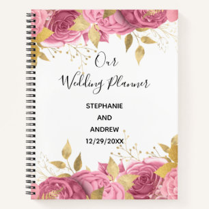 Rosa Roségold-Blätter Elegante Hochzeitspläne Notizbuch