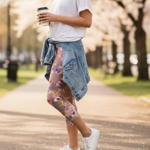 Rosa Roségold Blumen Army-Tarnung Capri Leggings