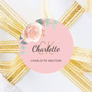 Rosa Roségold-Blumen-Eukalyptus-Dankeschön Runder Aufkleber