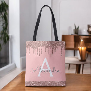 Rosa Roségold-Blush Rosa Glitter Elegantes Monogra