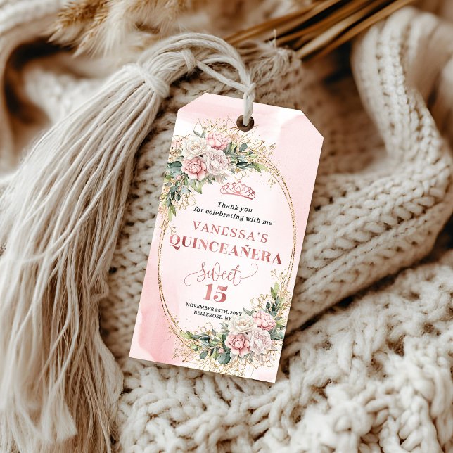 Rosa Roségold Boho Mis Quince Geschenkanhänger (Blush Pink Rose Gold Boho Mis Quince Gift Tag)