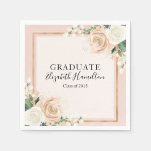 Rosa & Roségold Chic Florale Abschlussfeier Serviette