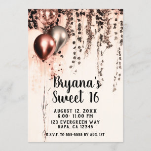 Rosa Roségold cremefarbene Metallballons Sweet 16 Einladung