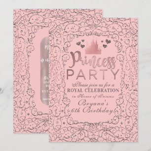 Rosa Roségold-Filigran PRINZESSINNEN-GEBURTSTAGSFE Einladung