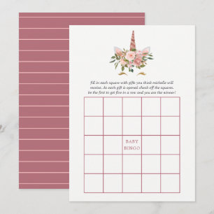 Rosa & Roségold Florales Einhorn-Baby-Shower-Bingo Einladung