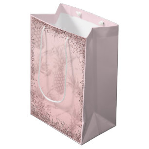 Rosa Roségold Glitter-Ananas Tropische Party Mittlere Geschenktüte