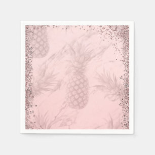 Rosa Roségold Glitter-Ananas Tropische Party Serviette