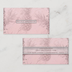 Rosa Roségold Glitter-Ananas Tropischer Chic Visitenkarte