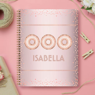 Rosa Roségold Glitter-Donuts Name modern Mädchenha Notizbuch