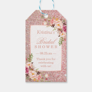 Rosa Roségold Glitter Floral Hochzeitsdusche Favor Geschenkanhänger