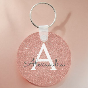 Rosa Roségold Glitter & Funkel Monogramm Schlüsselanhänger