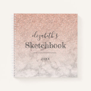 Rosa Roségold Glitter Ombre Marmor Skizzenbuch Notizbuch