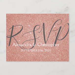 Rosa Roségold Glitter und Funkeln RSVP Einladungspostkarte
