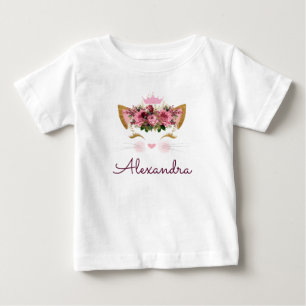 Rosa Roségold-Kätzchen-Monogramm 1. Geburtstag Baby T-shirt