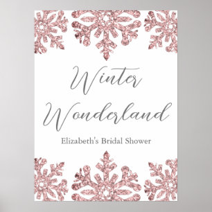 Rosa Roségold-Schneeflocken-Winter-Braut-Party Poster