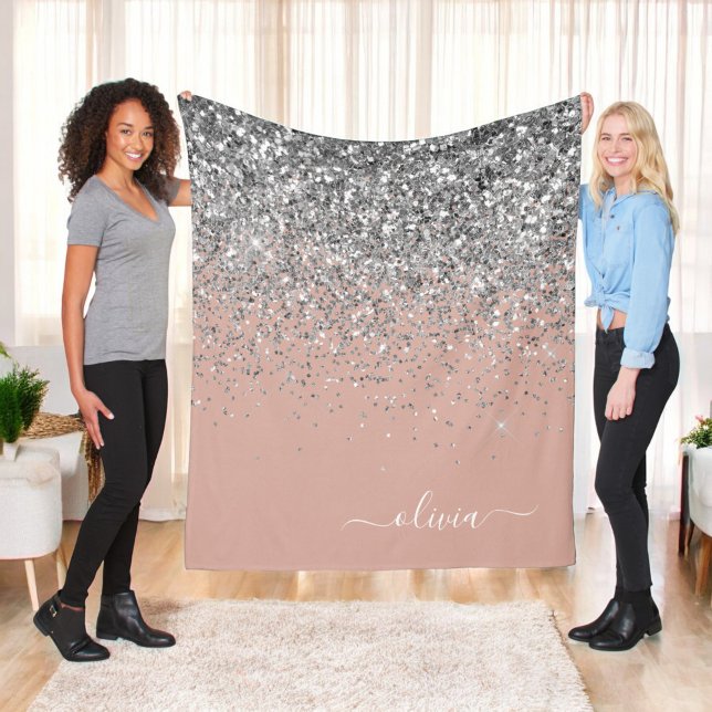 Rosa Roségold Silber Glitter Monogramm Fleecedecke (Von Creator hochgeladen)