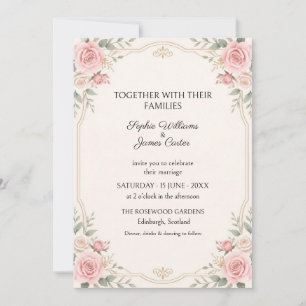 Rosa Roségold Verzierte Hochzeitseinladung Einladung