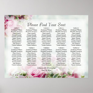 Rosa Rosen 10 Tabelle Hochzeitskarte Poster