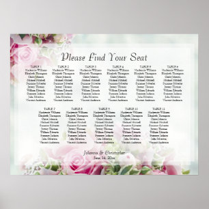 Rosa Rosen 11 Tabelle Hochzeitsdiagramm Poster