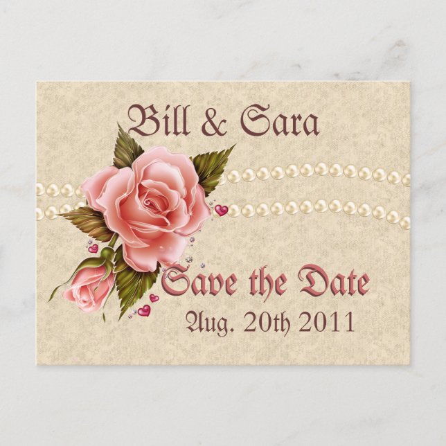 Rosa Rosen Ankündigungspostkarte (Vorderseite)