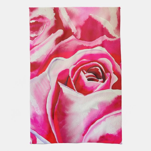 Rosa Rosen Aquarellkunst Geschirrtuch (Vertikal)