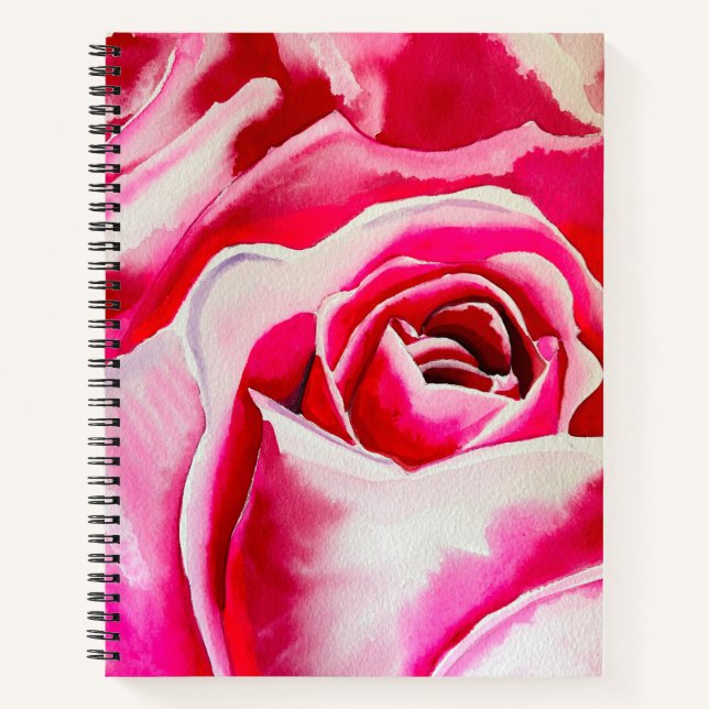 Rosa Rosen Aquarellkunst Notizbuch (Vorderseite)