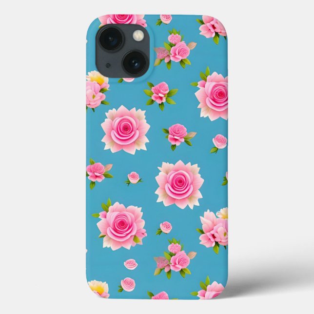 Rosa Rosen auf blauem Hintergrund Case-Mate iPhone Hülle (Rückseite)