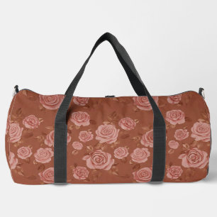 Rosa Rosen auf braunem Leder-Look  Duffle Bag