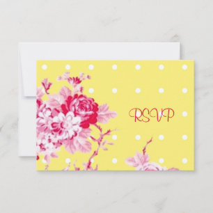 Rosa Rosen auf gelber Hochzeitsempfangs-RSVP Einladung