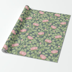 Rosa Rosen auf Schieferblau (großer Maßstab) Geschenkpapier