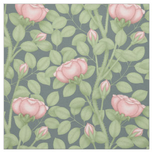 Rosa Rosen auf schieferblau (kleine Skala) Stoff
