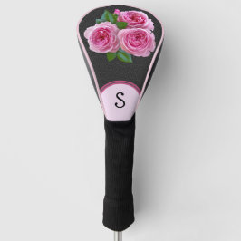 Rosa Rosen auf Schwarz-Floral Monogram Lady Golf Headcover