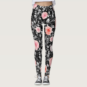 Rosa Rosen auf schwarz Leggings