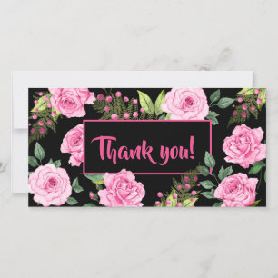 Rosa Rosen auf schwarzer Brautdusche Dankeskarte
