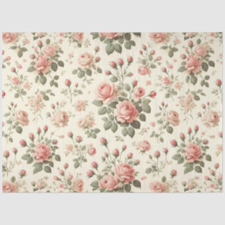 Rosa Rosen auf Vintagem Tissue-Creme Seidenpapier