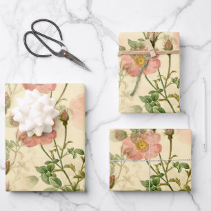 ROSA ROSEN AUF WEICHEM GELBEM MITTELTÖNIGEM GESCHE GESCHENKPAPIER SET
